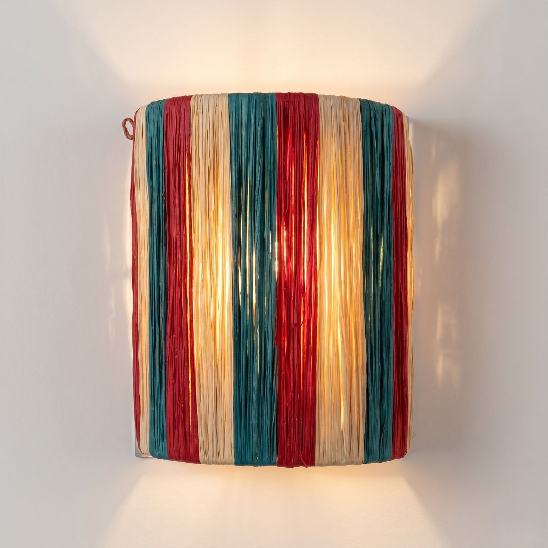 Multi-Color Striped Raffia Sconce