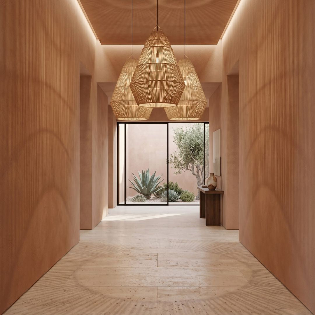 Tapered Raffia Floor & Pendant Light