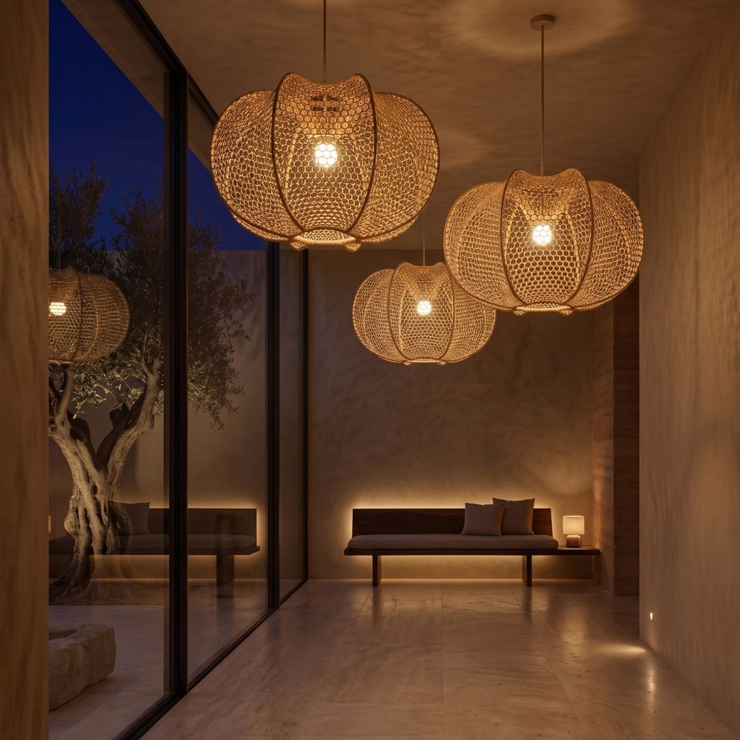 Hand-Woven Raffia Pendant Light