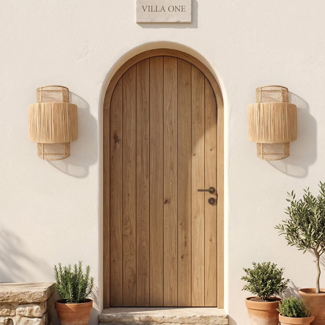 Artisanal Raffia Sconce – Two-Tier Woven Wall Light