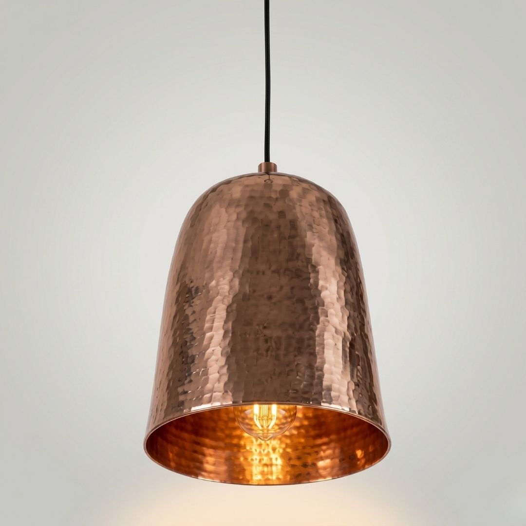 Hand-Hammered Solid Copper Bell Pendant Light