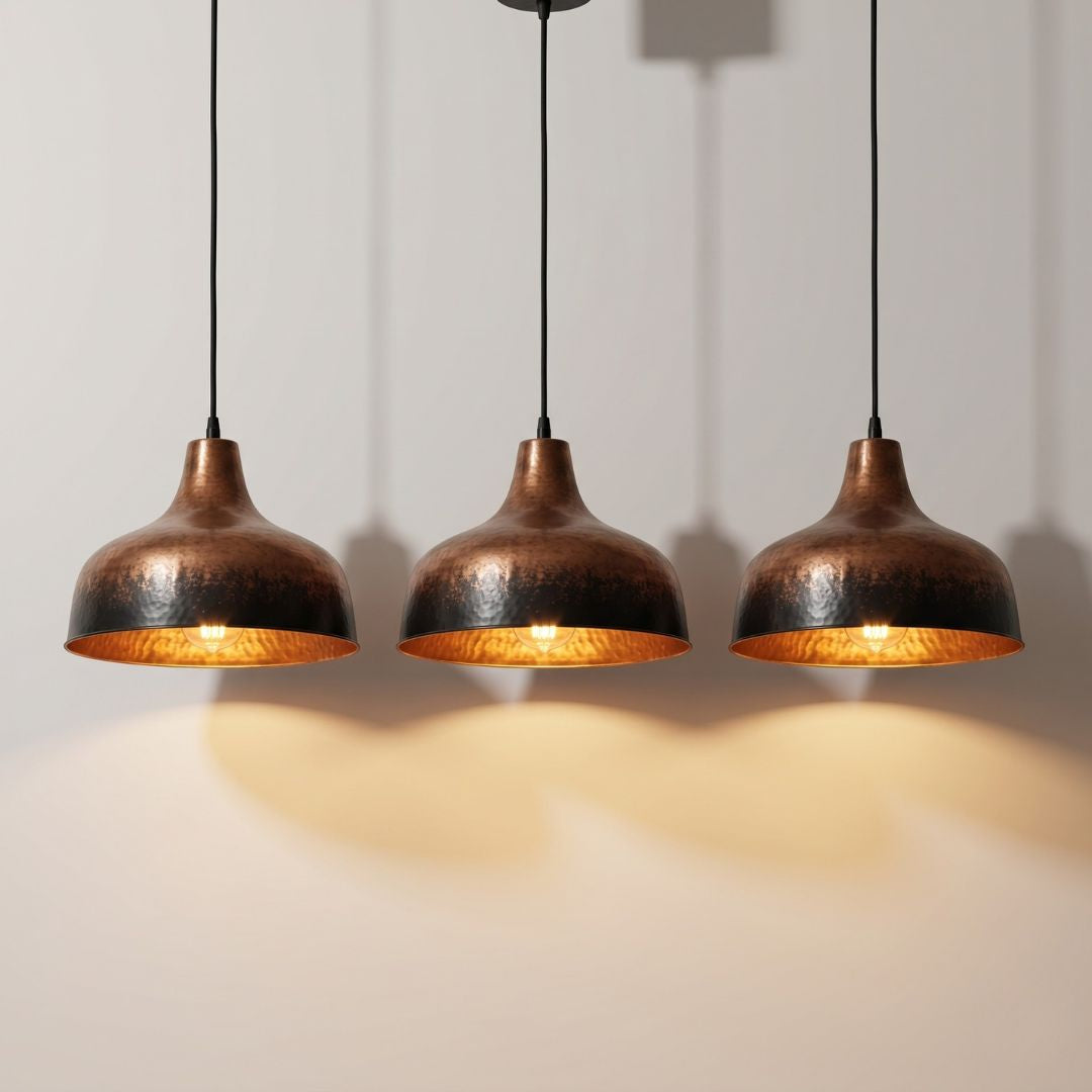 "Obsidian" Copper Pendant – Smoked Gradient Hand-Hammered Dome