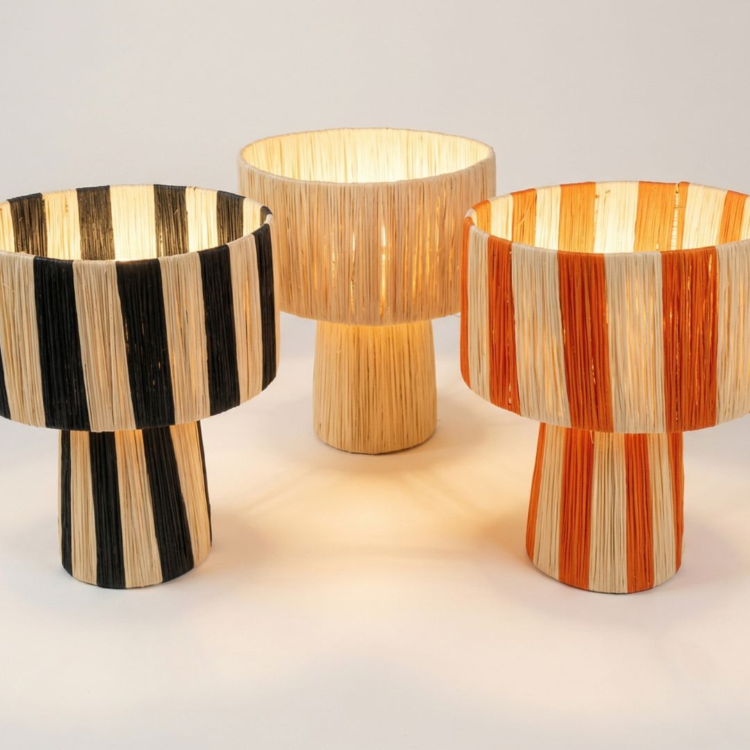 Hand-Woven Raffia Pedestal Table Lamp