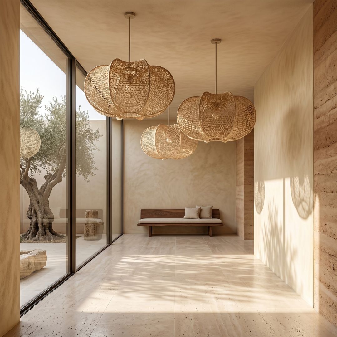 Hand-Woven Raffia Pendant Light
