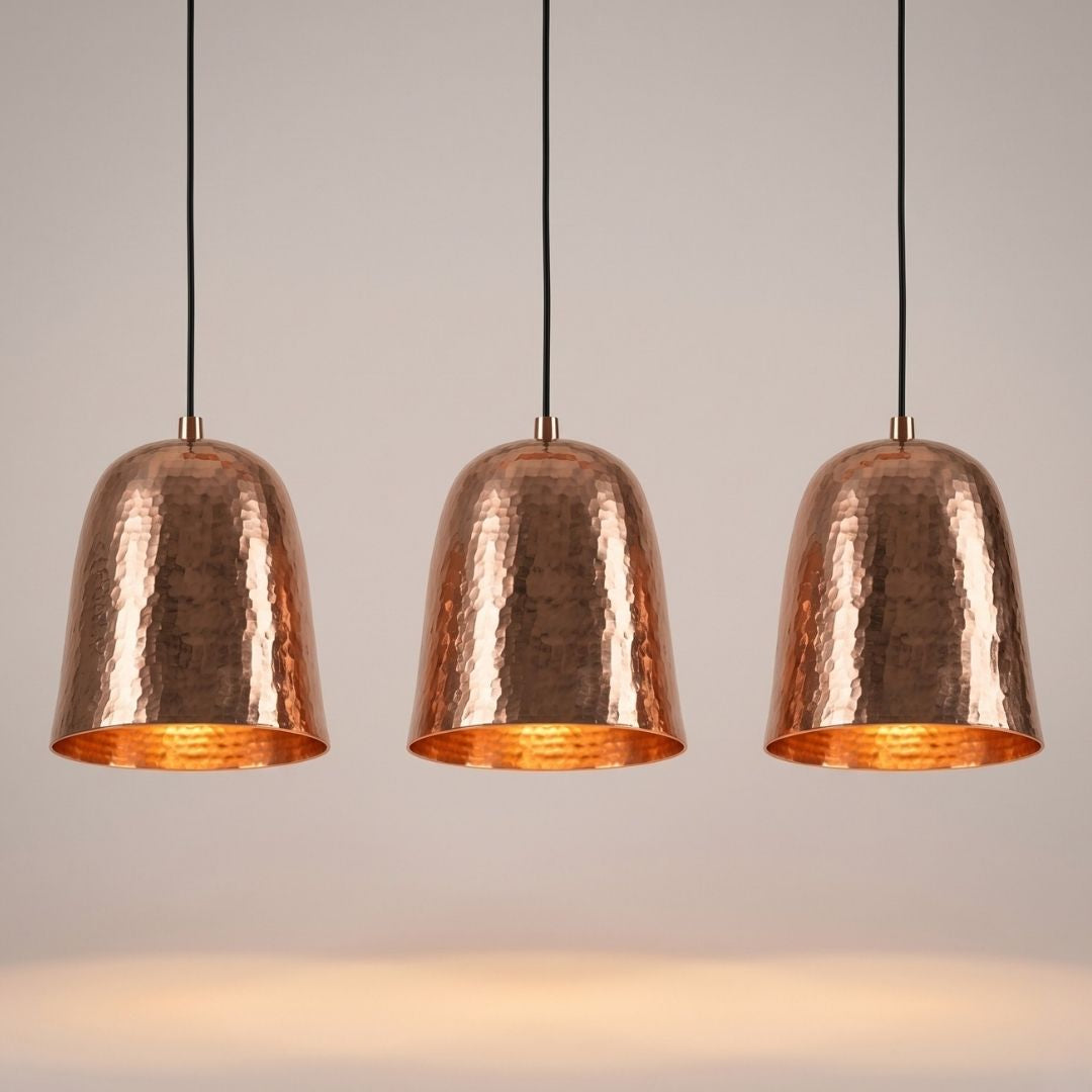Hand-Hammered Solid Copper Bell Pendant Light