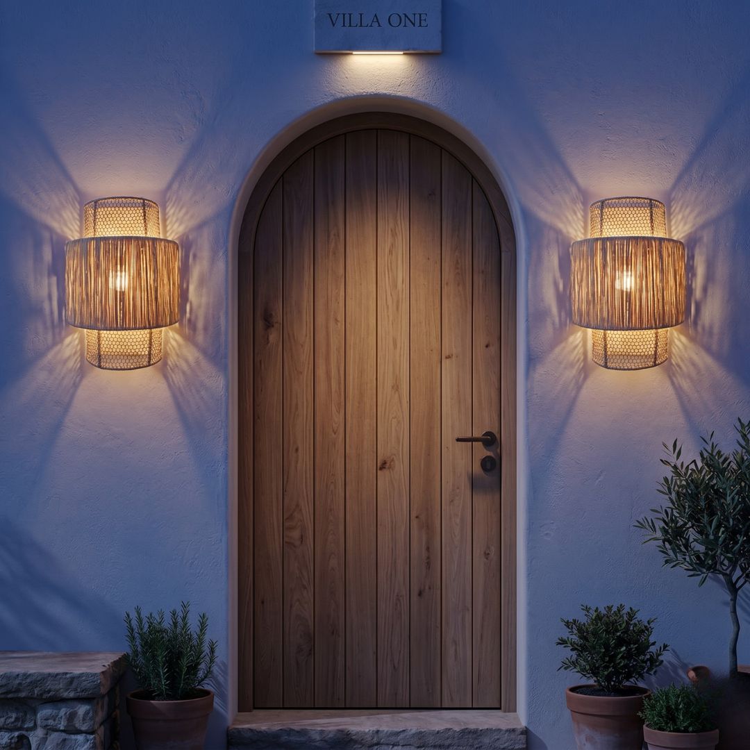 Artisanal Raffia Sconce – Two-Tier Woven Wall Light