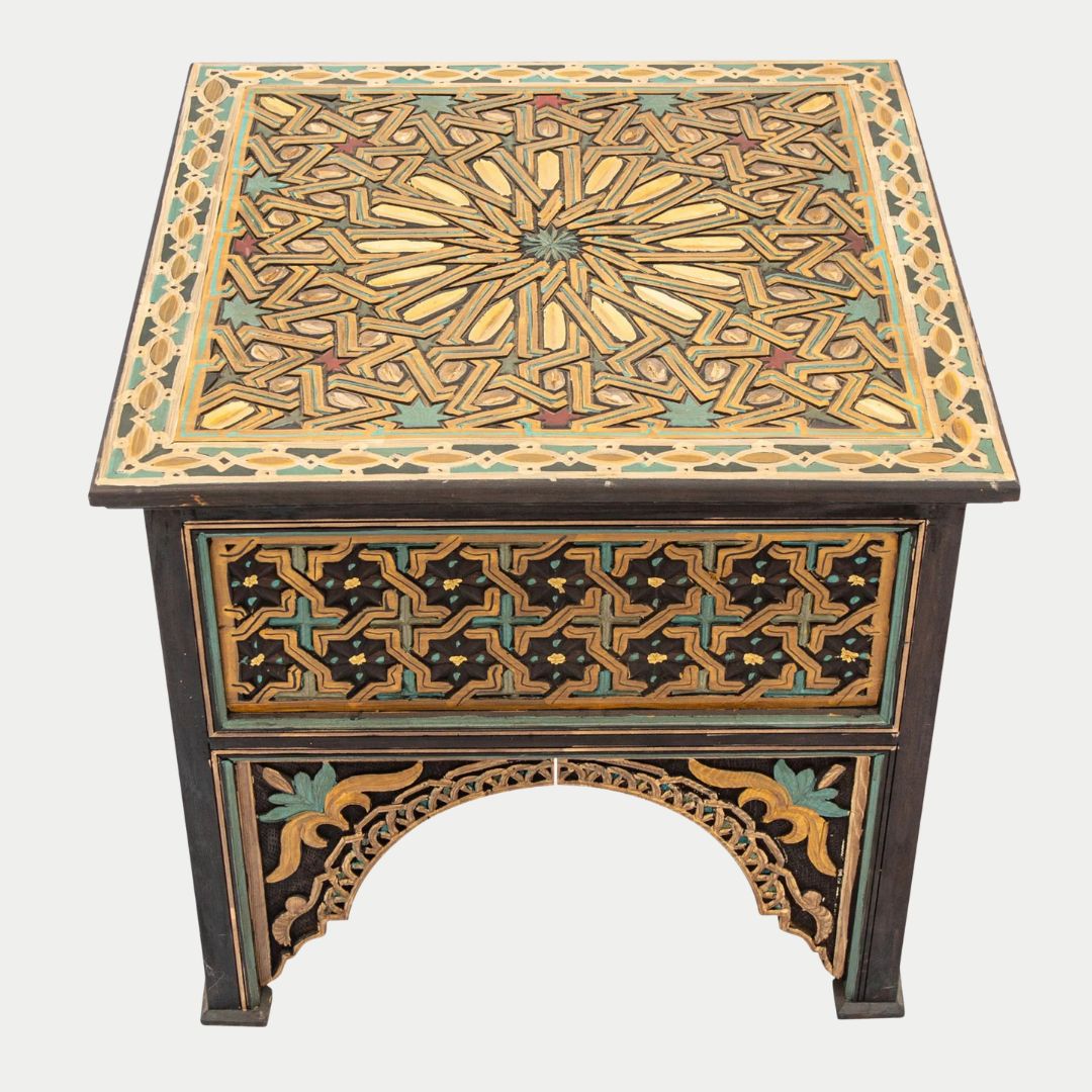 طاولة جانبية مغربية مصنوعة يدويًا من عرق اللؤلؤ: زمان