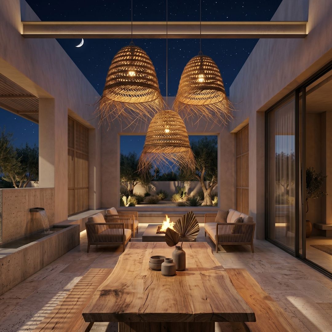 Handwoven Raffia Dome Pendant Light