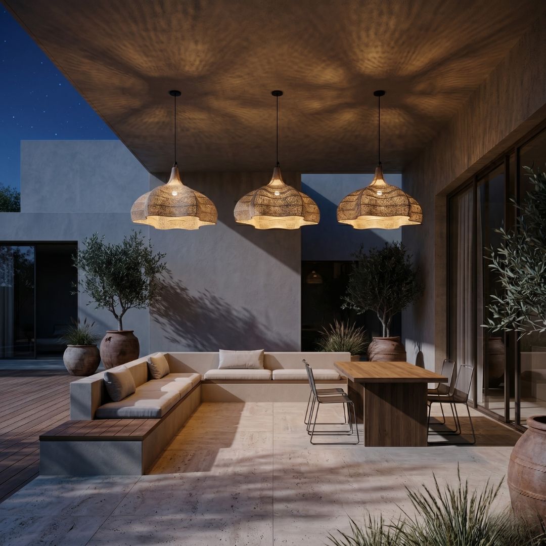 Artisanal Hammered Metal Scalloped Pendant Light