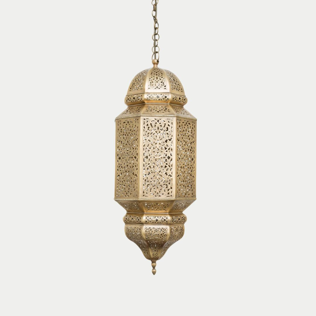 Raefat : Hand-Pierced Brass Hexagonal Lantern