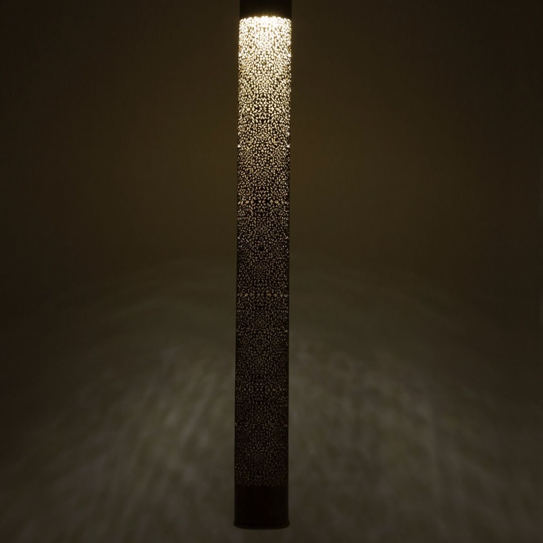 Slim Hand-Pierced Brass Obelisk Pendant