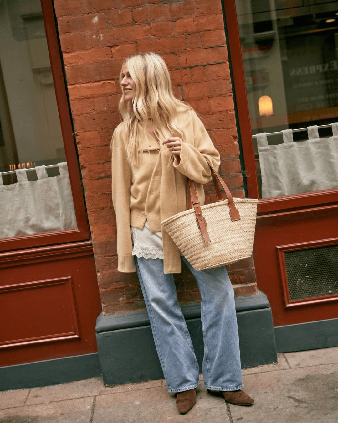 Authentic Moroccan Palm Leaf Market Basket | Camel leather