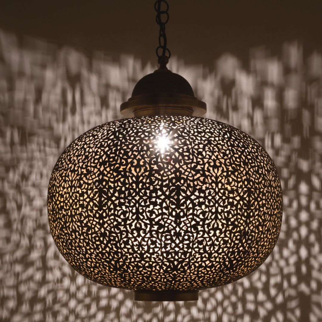 Roeya : Moorish-Style Perforated Brass Globe Pendant