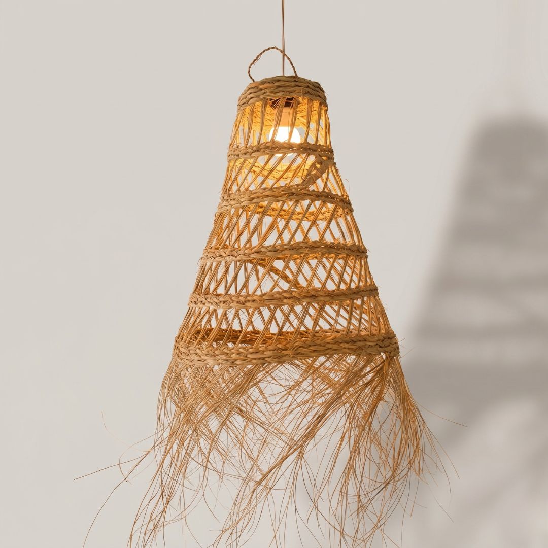 Handwoven Raffia Cone Pendant Light