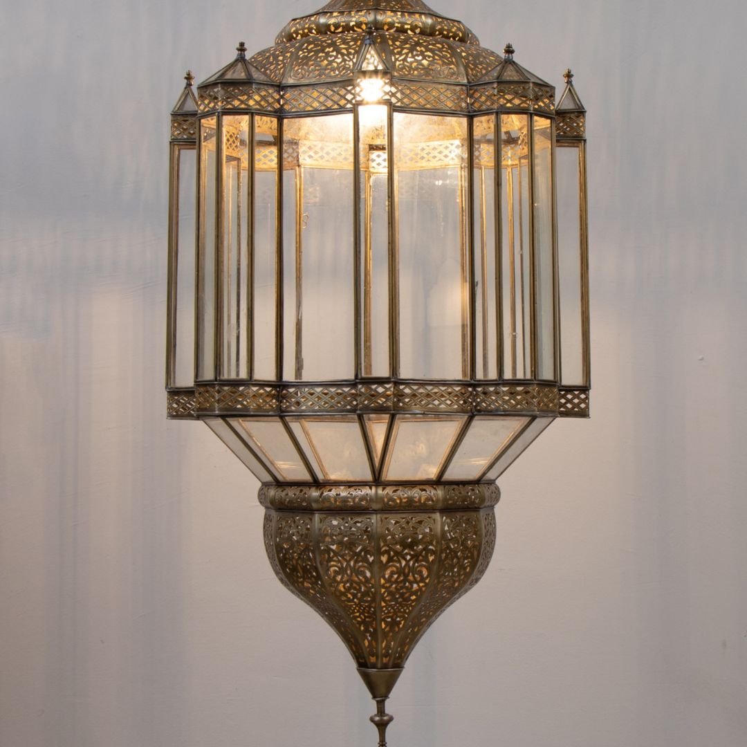 Noore : Grand Brass & Glass Cathedral Pendant