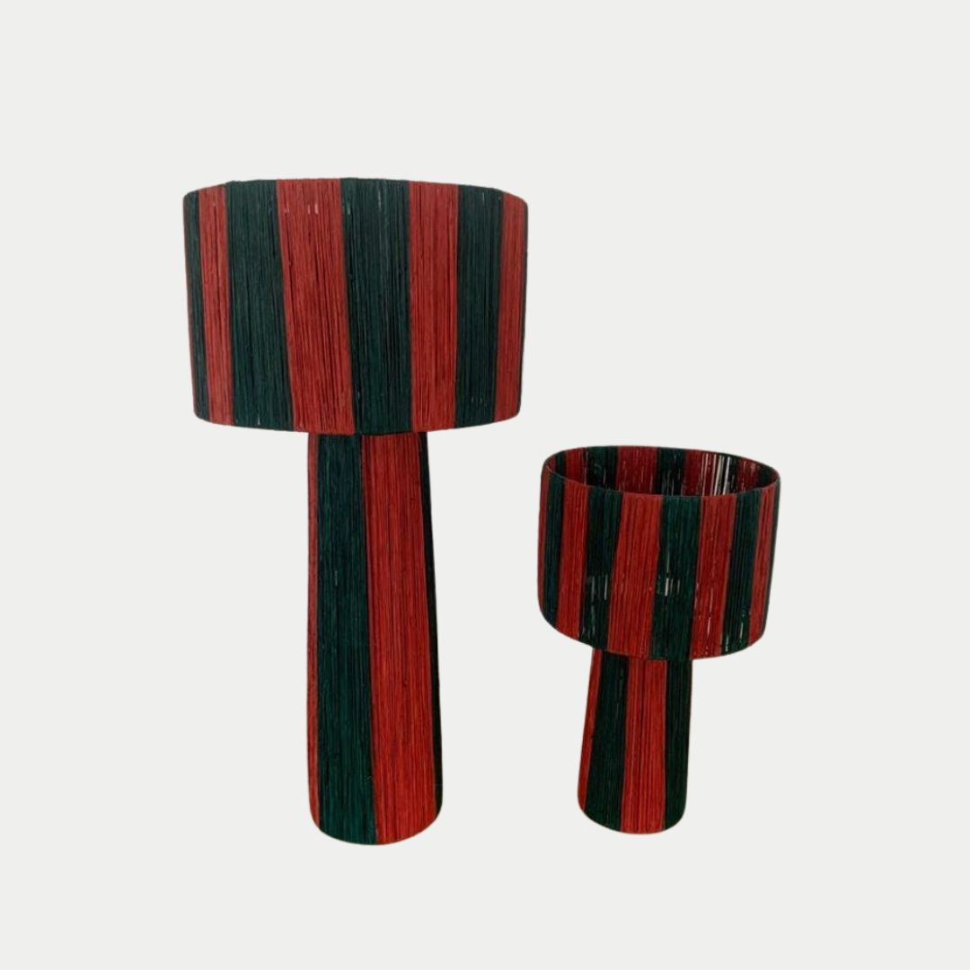Hand-Woven Raffia Pedestal Table Lamp