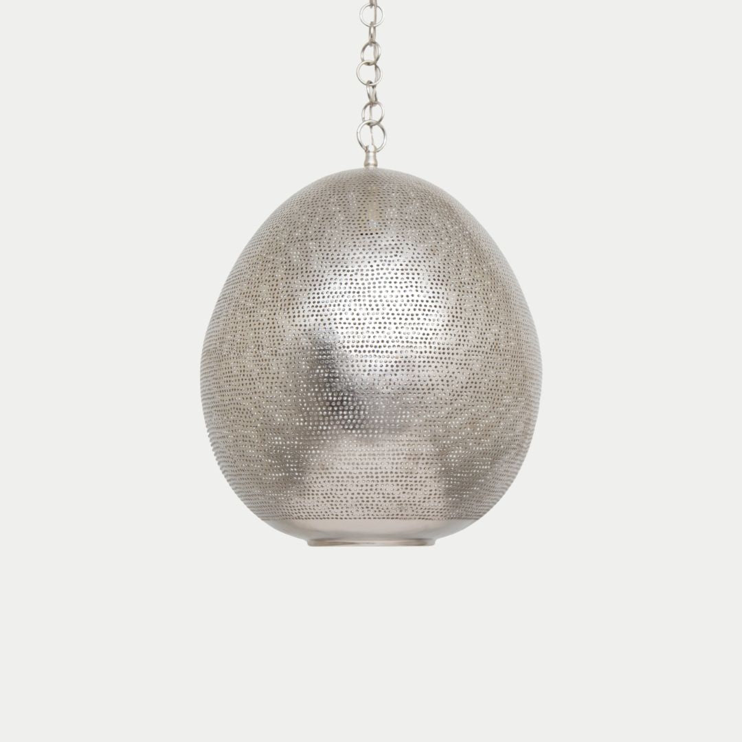 Hala : Hand-Pierced Silver Ovoid Pendant Light