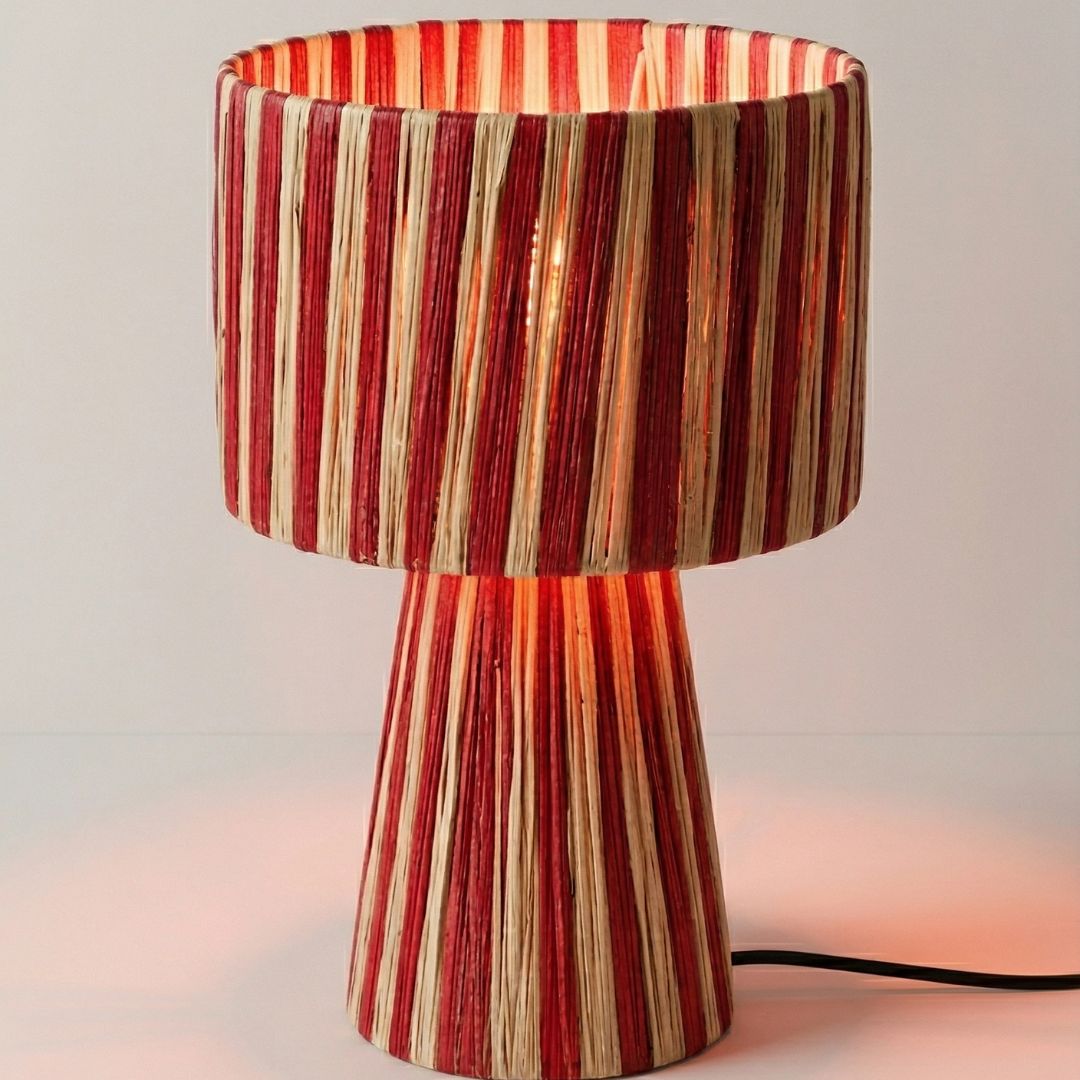 Hand-Woven Raffia Pedestal Table Lamp