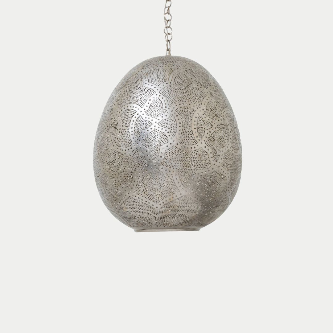 Shihab : Hand-Pierced Silver Teardrop Pendant Light