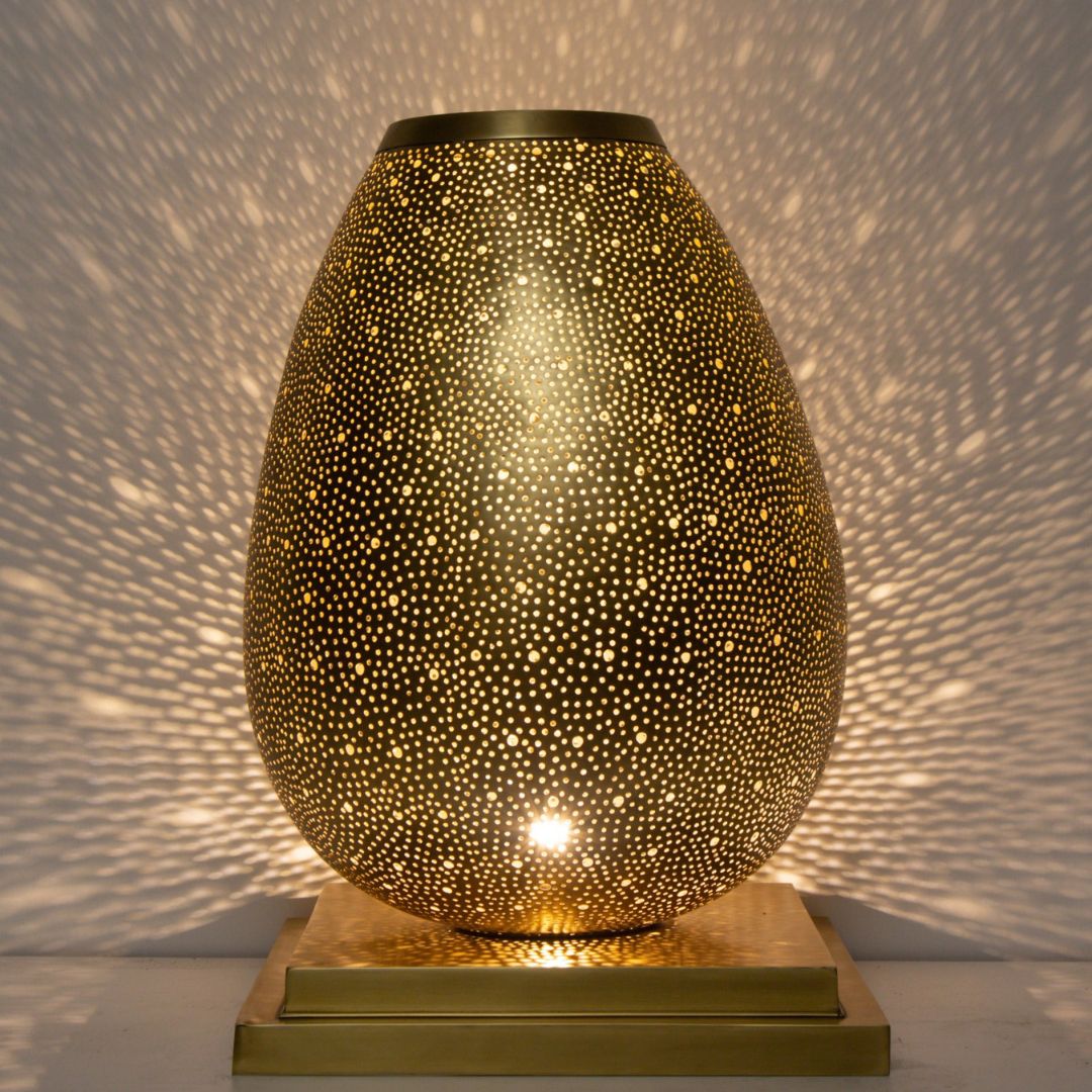 Argana : Handcrafted Perforated Brass Egg Lamp