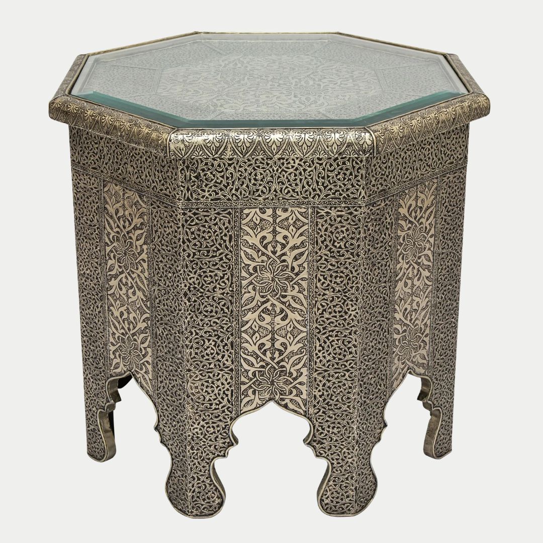 طاولة جانبية مغربية مصنوعة يدويًا من عرق اللؤلؤ: زمان