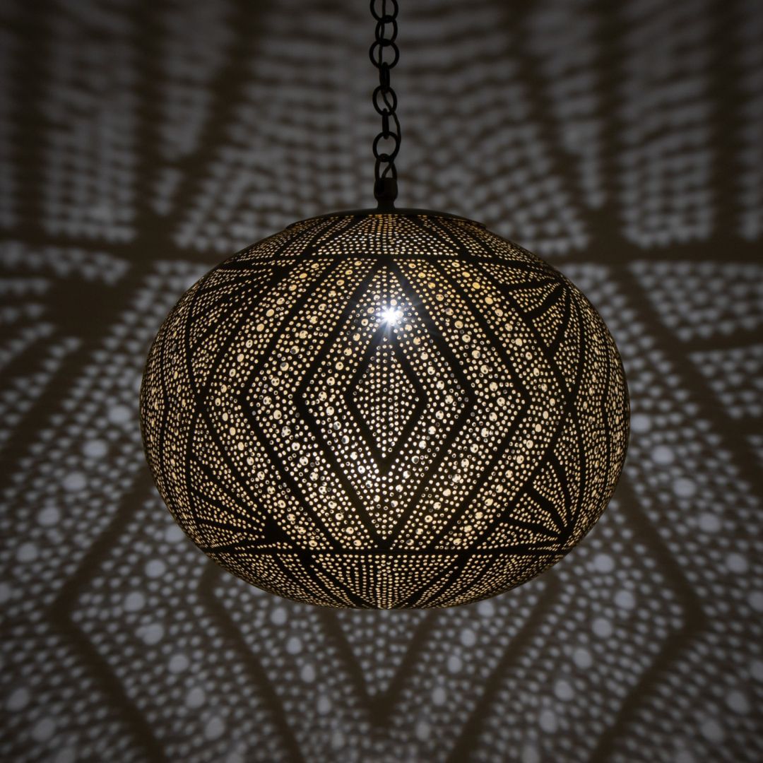 Jomana : Hand-Etched Brass Globe Pendant