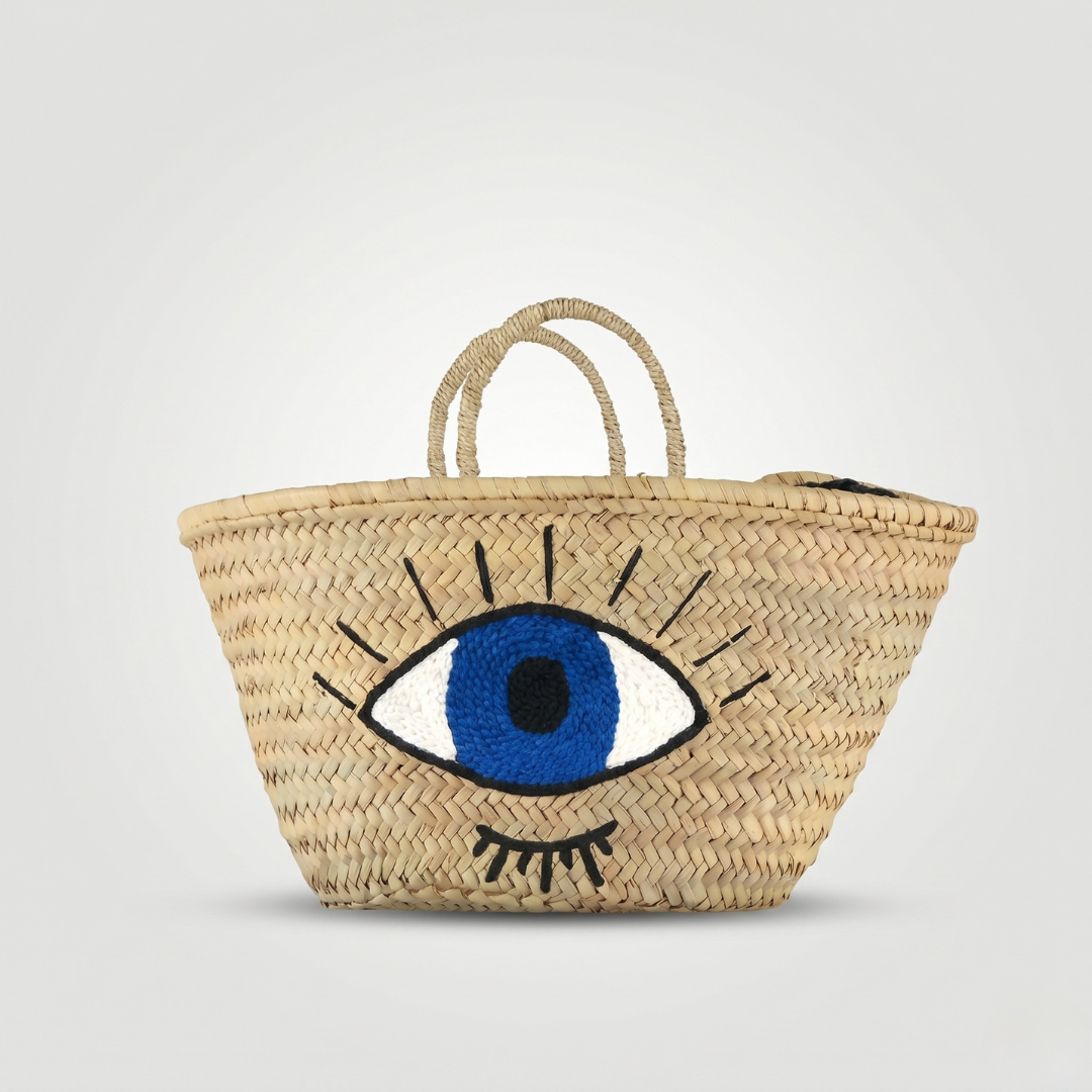 The "NAZAR" Hand-Woven Raffia Tote – Evil Eye Edition