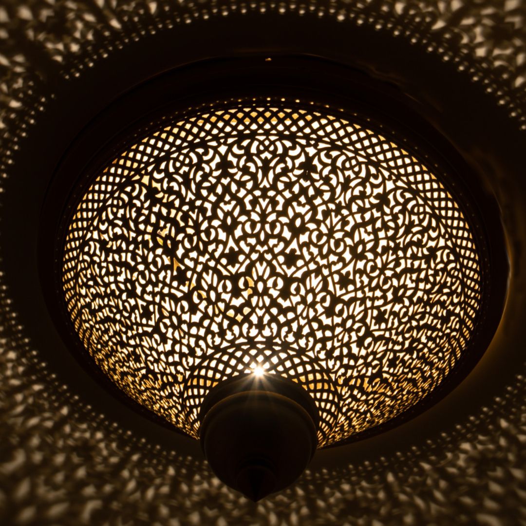 Zahra : Artisan Moroccan Filigree Brass Ceiling Flush Mount Light