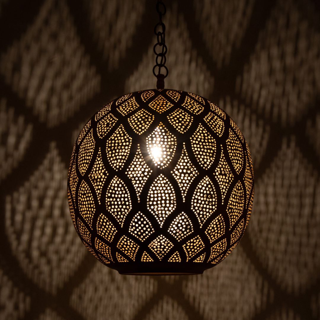 ellaf : Handcrafted Perforated Brass Globe Pendant Light