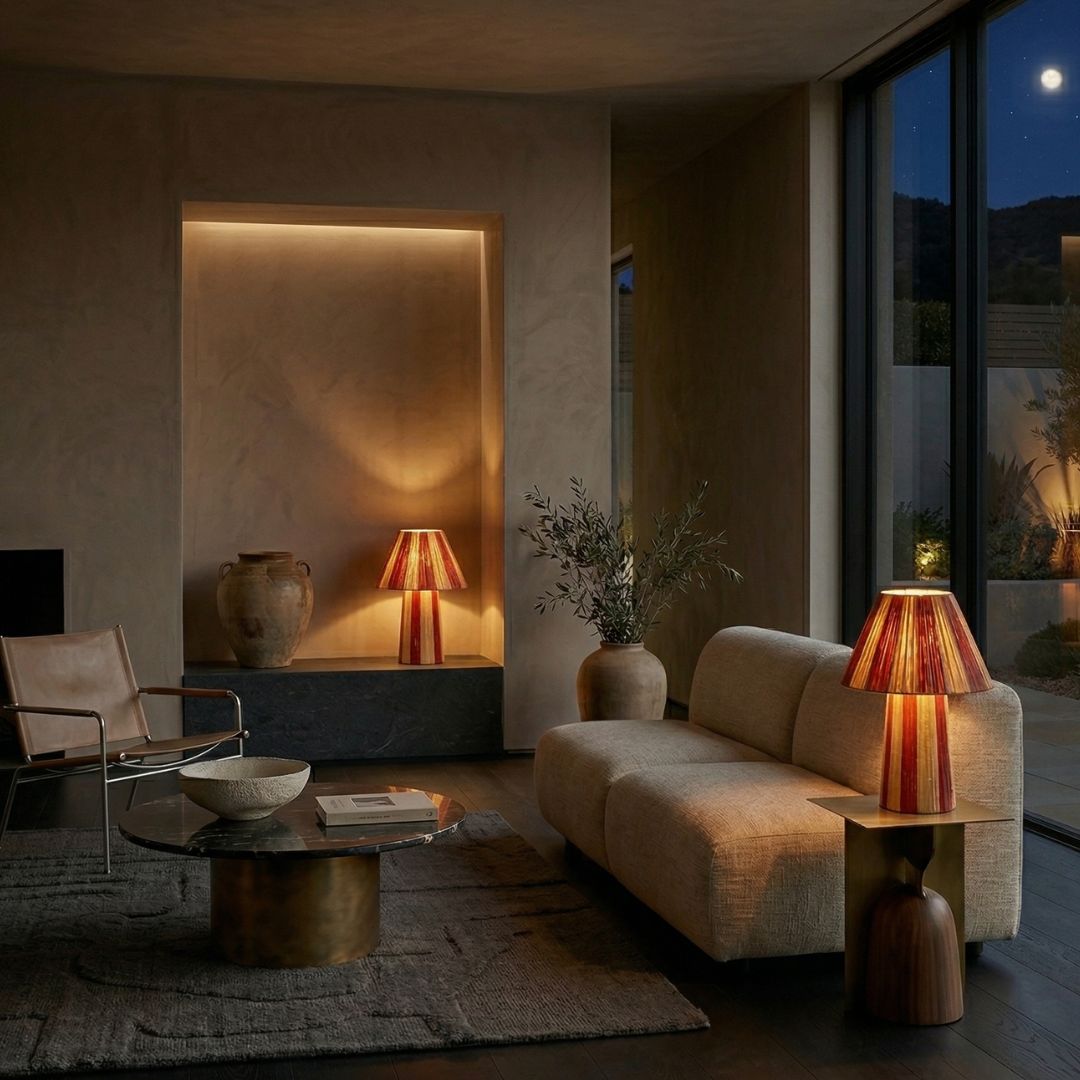 Hand-Woven Raffia Pedestal Table Lamp