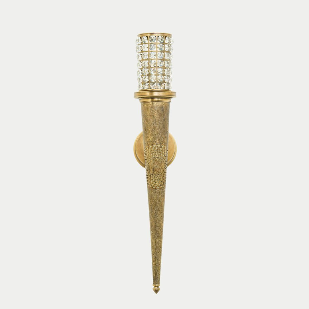 Hand-Engraved Brass & Crystal look Wall Light