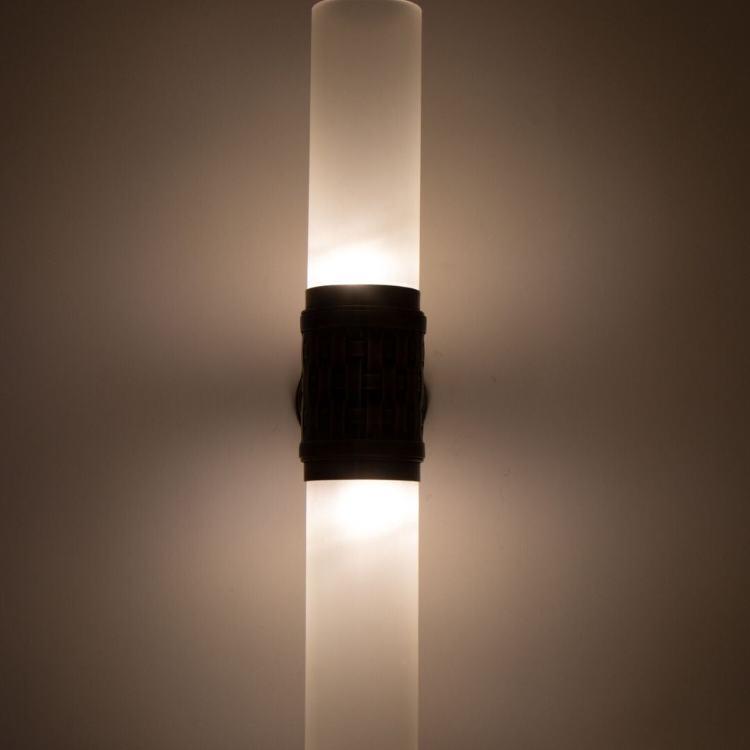 Hand-Woven Brass & Frosted Glass Tubular Wall Sconce