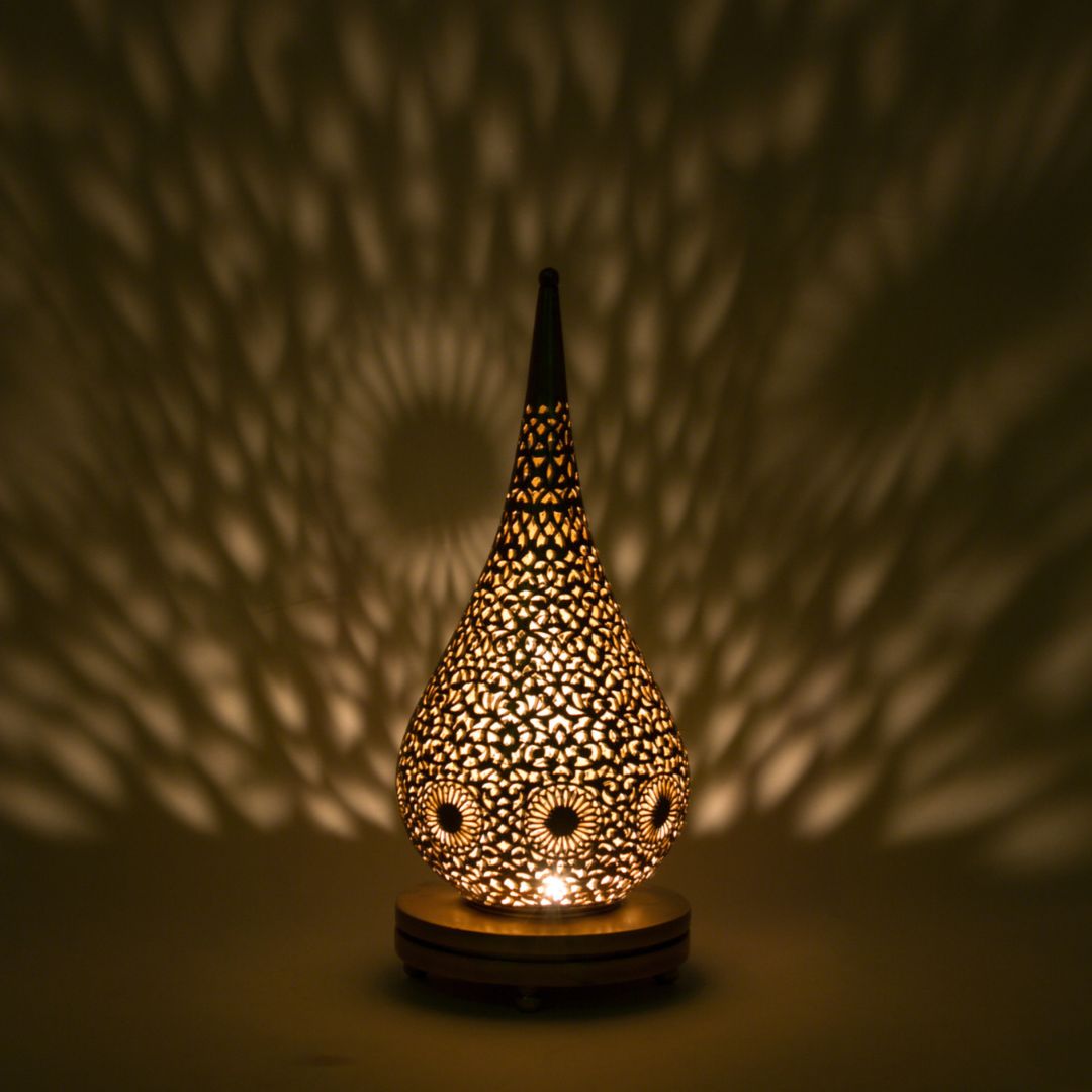 Hand-Etched Brass Teardrop Lamp