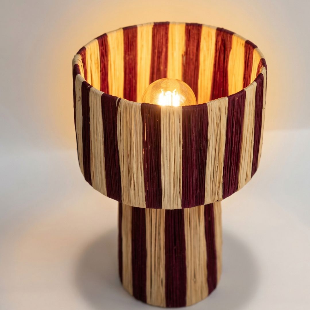 Hand-Woven Raffia Pedestal Table Lamp
