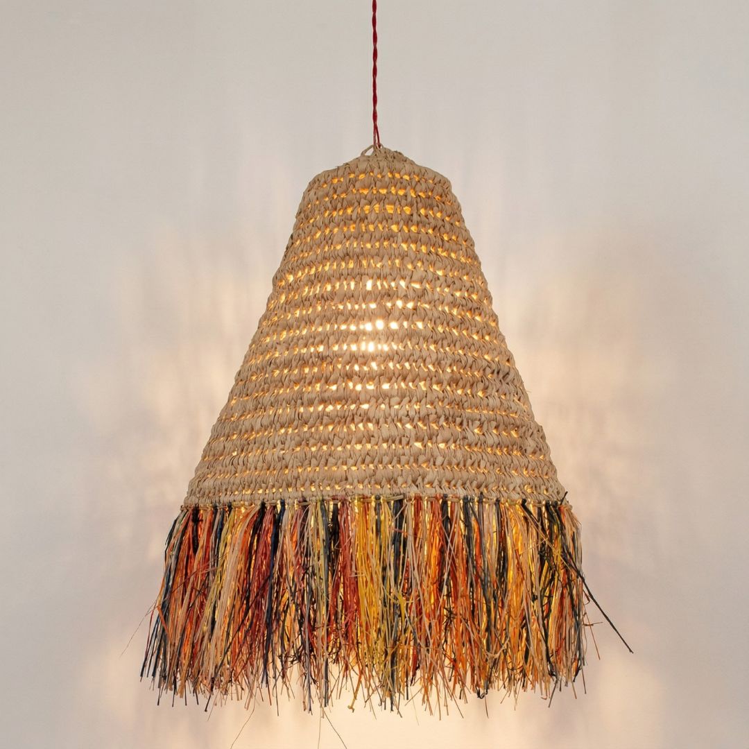 The Bazaar Raffia Cone Pendant – Multi-Color Fringe