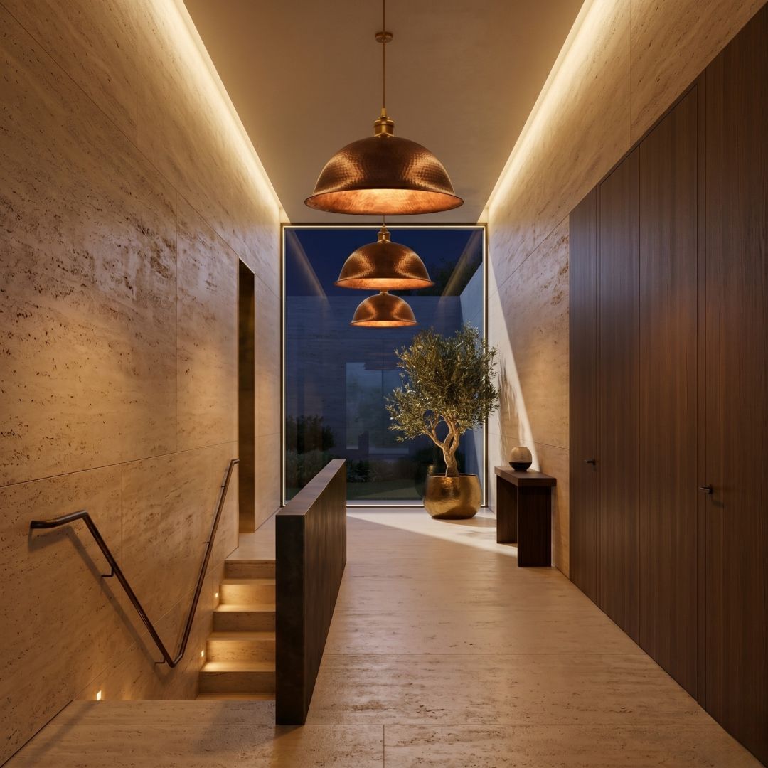 Artisan Hand-Hammered Copper Flared Dome Pendant Light