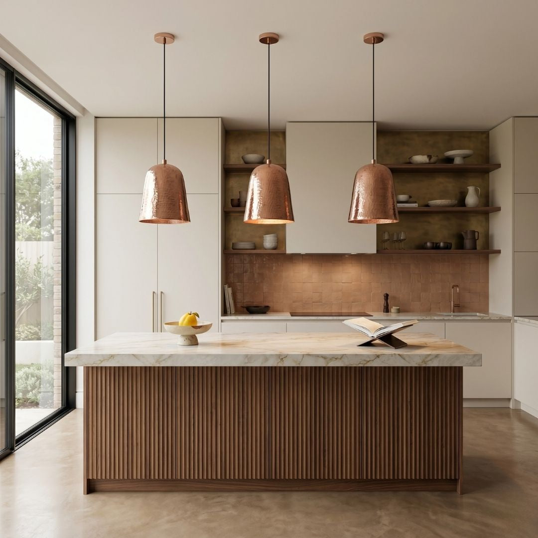 Hand-Hammered Solid Copper Bell Pendant Light