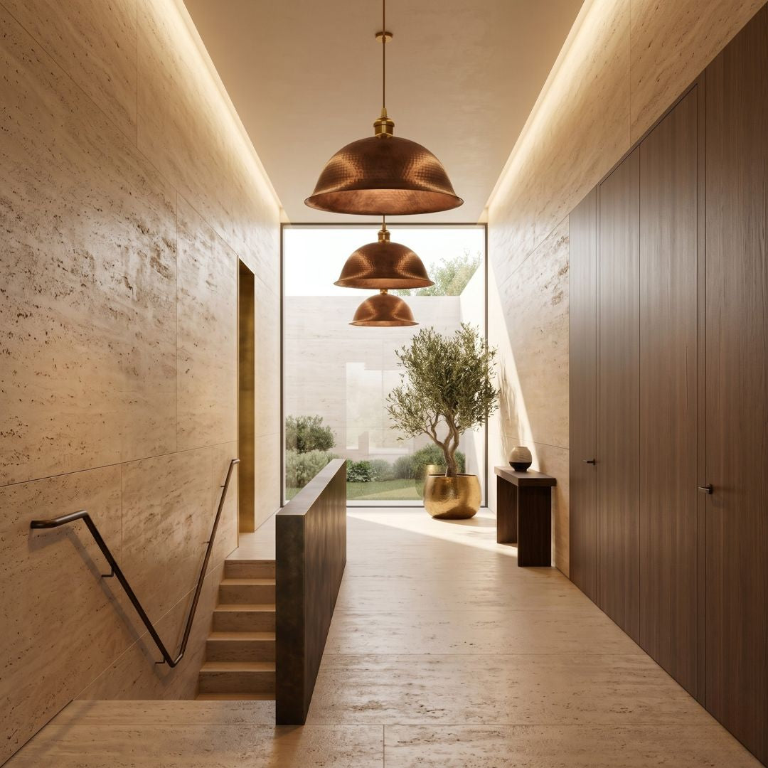 Artisan Hand-Hammered Copper Flared Dome Pendant Light