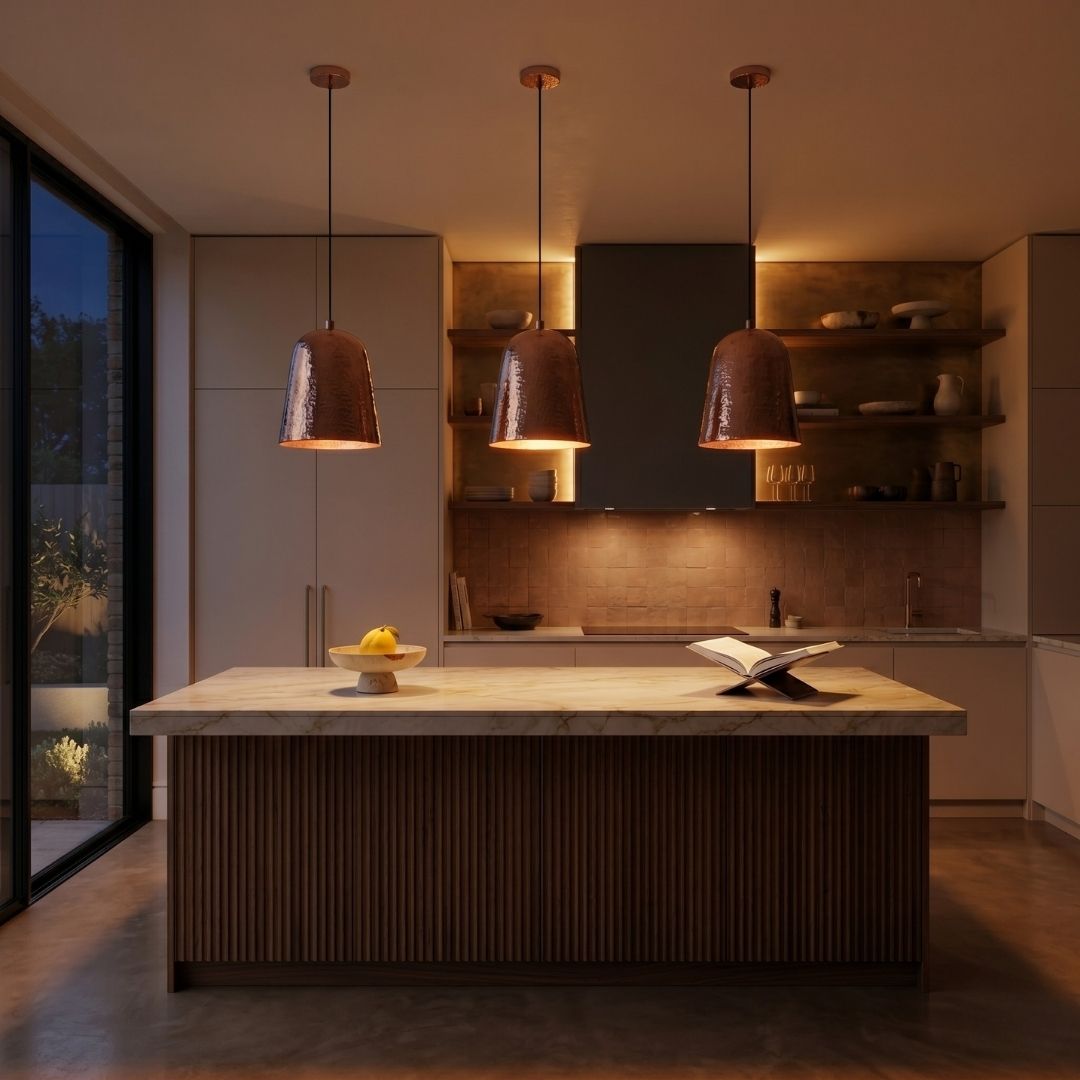 Hand-Hammered Solid Copper Bell Pendant Light