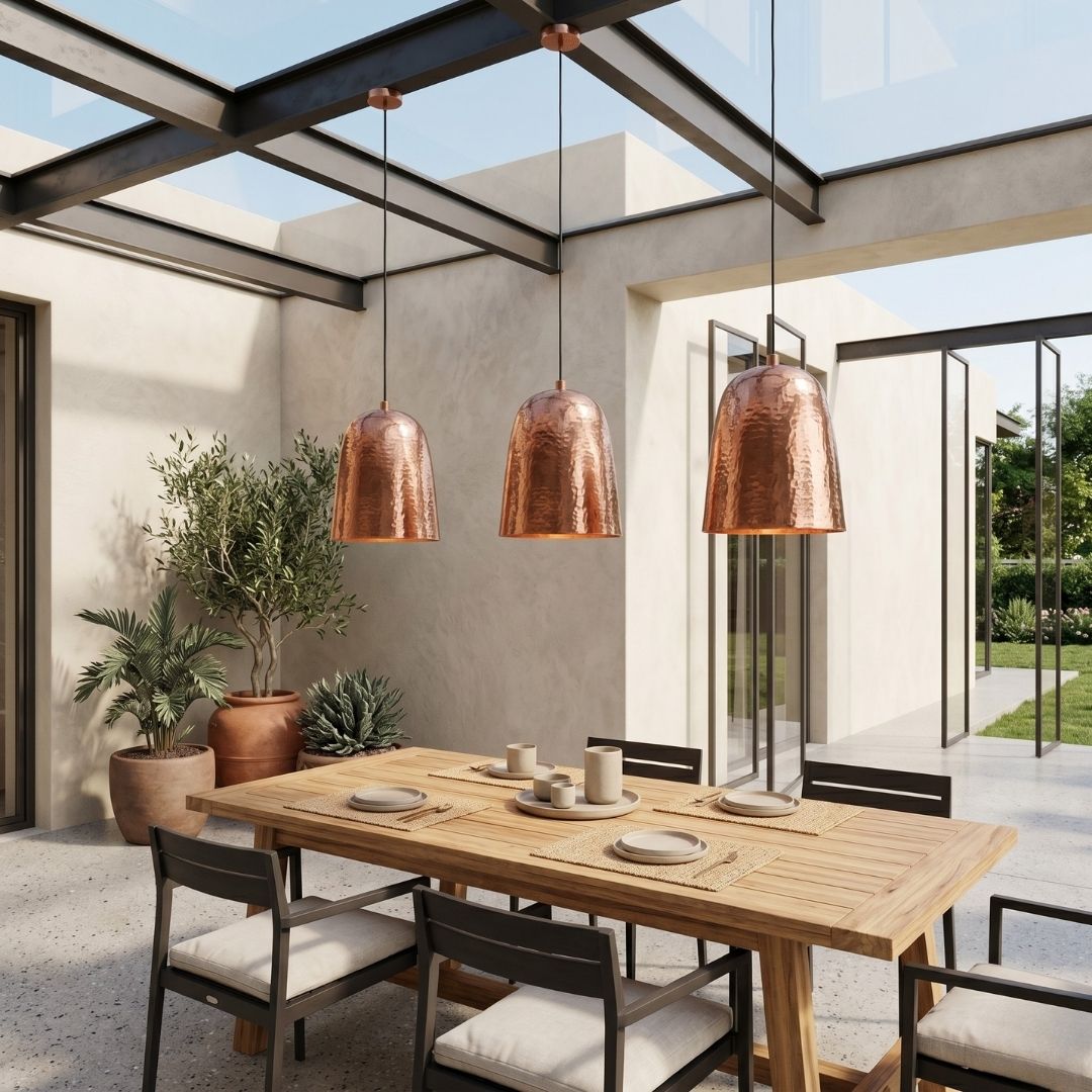 Hand-Hammered Solid Copper Bell Pendant Light