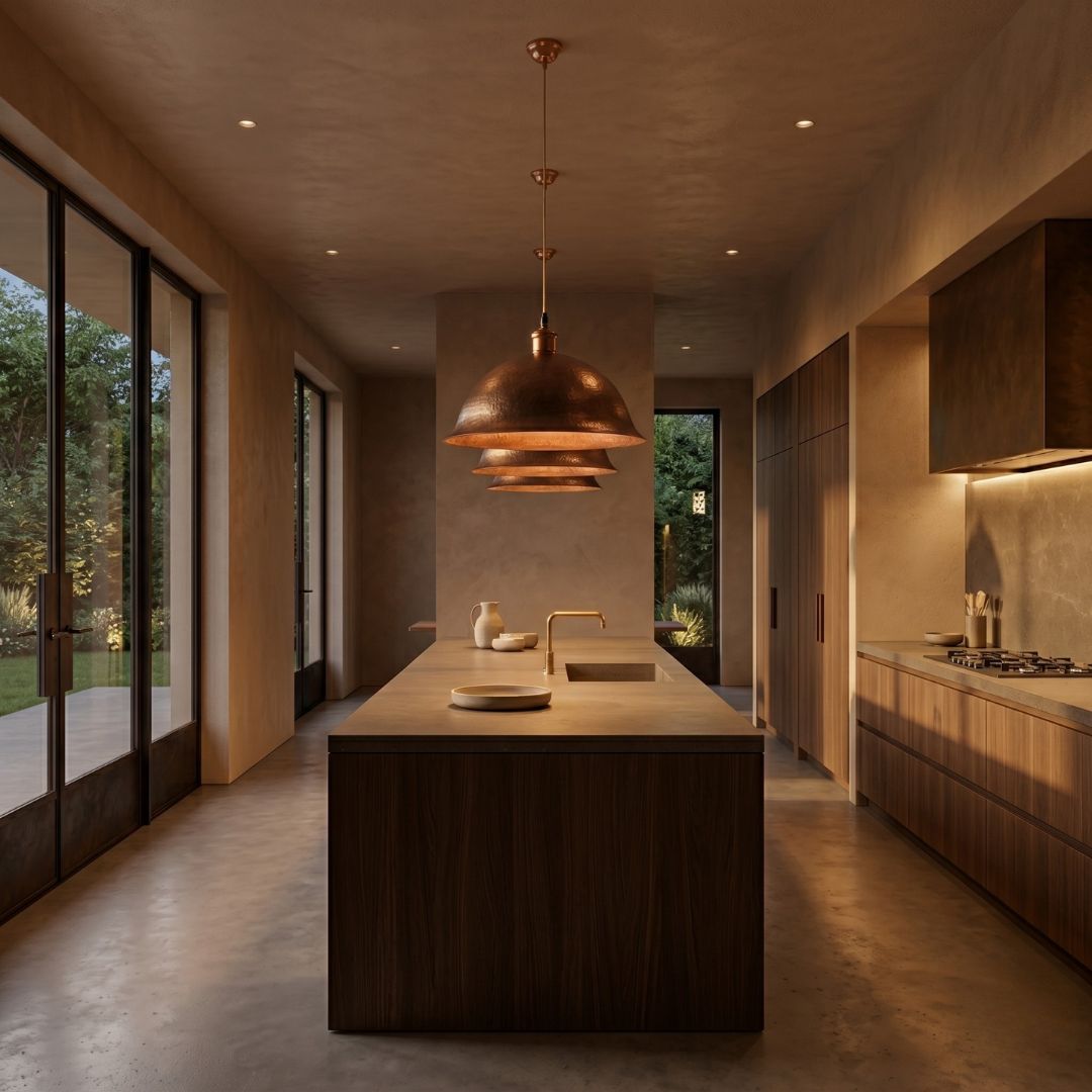 Artisan Hand-Hammered Copper Flared Dome Pendant Light