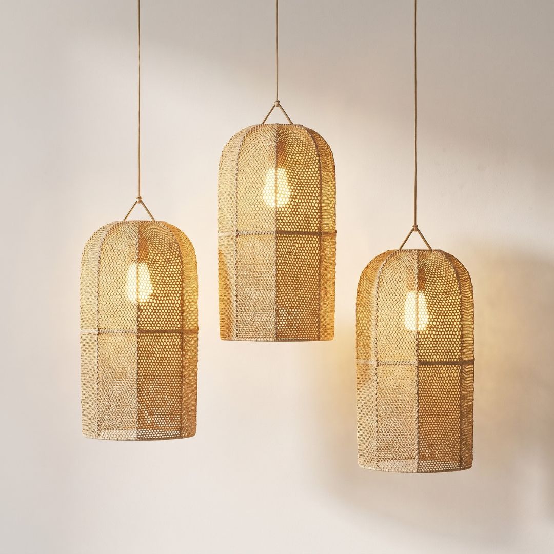 Artisanal Woven Raffia Capsule Pendant Light