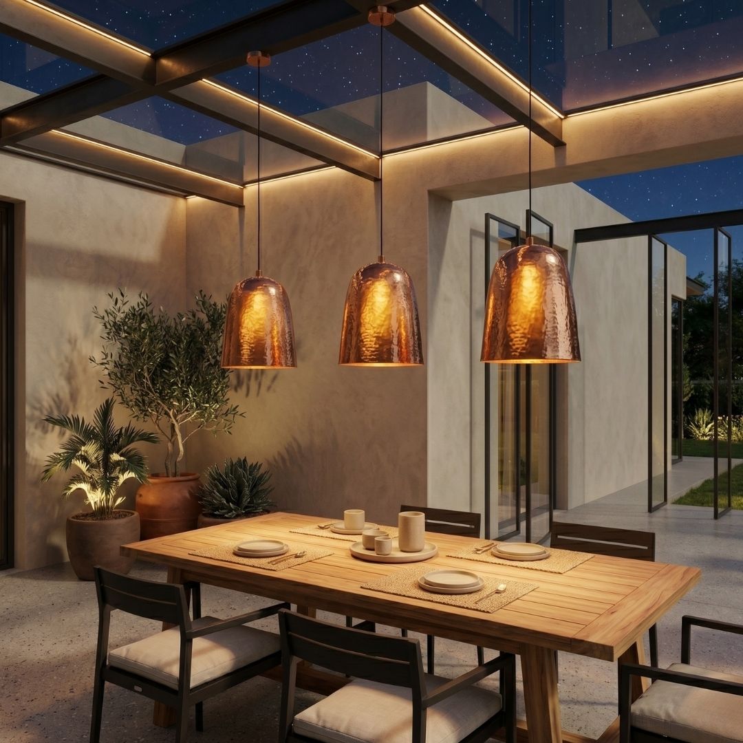 Hand-Hammered Solid Copper Bell Pendant Light