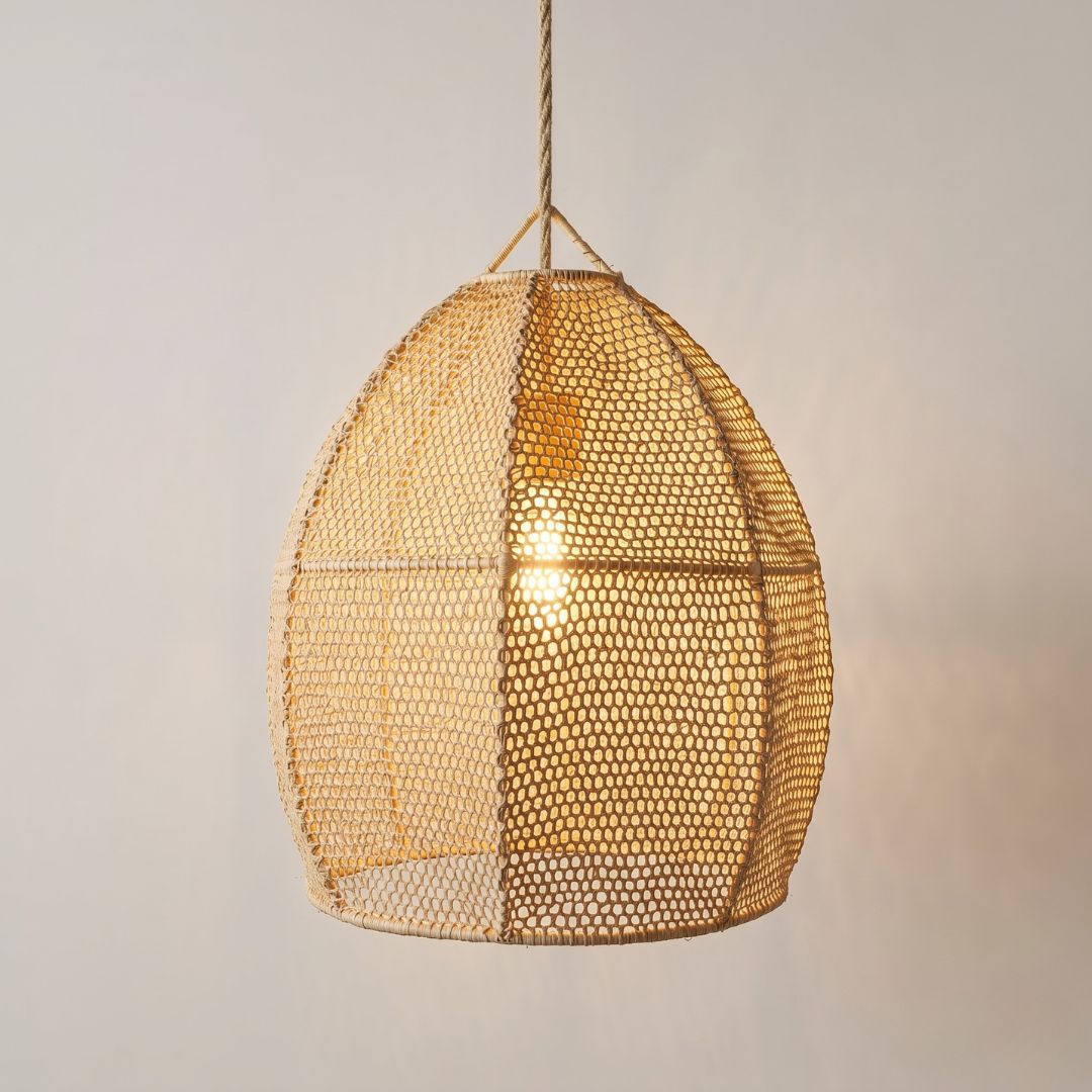 Artisanal Woven Raffia Dome Pendant Light