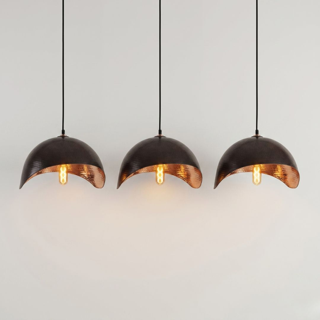 Aged Bronze & Hammered Copper Sculptural Pendant