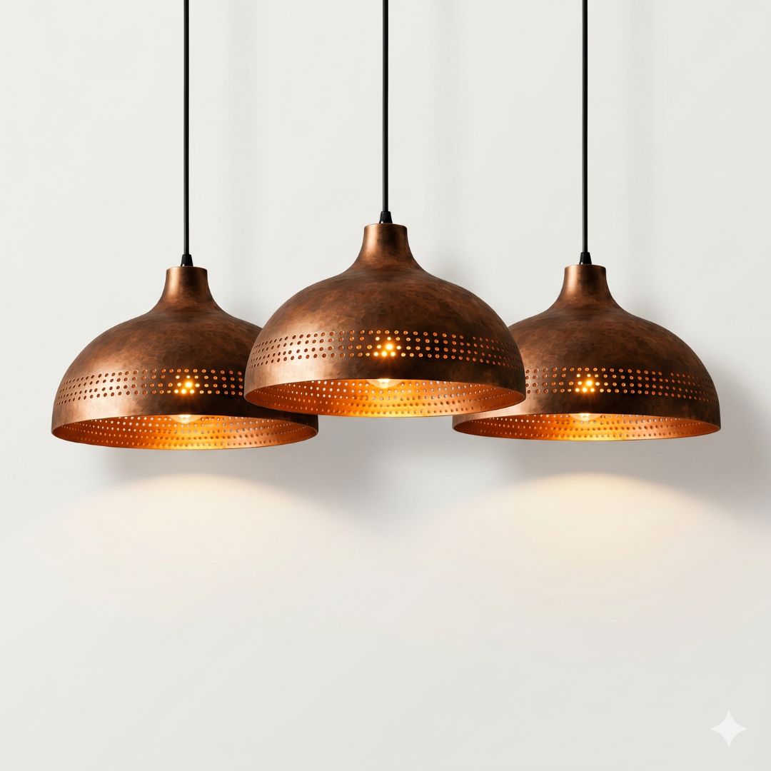 "Stardust" Perforated Copper Pendant – Aged Bronze Dome