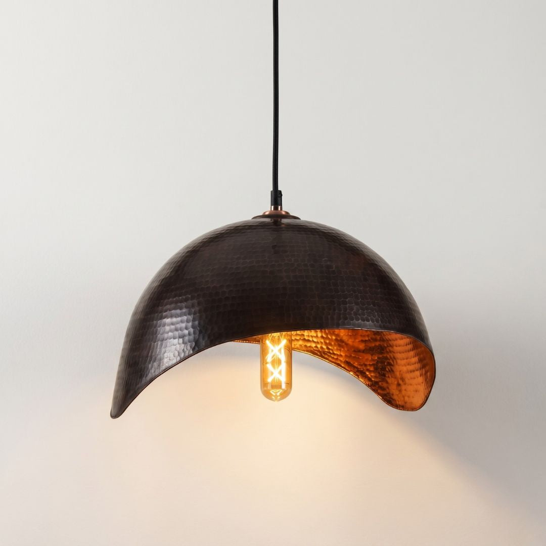 Aged Bronze & Hammered Copper Sculptural Pendant