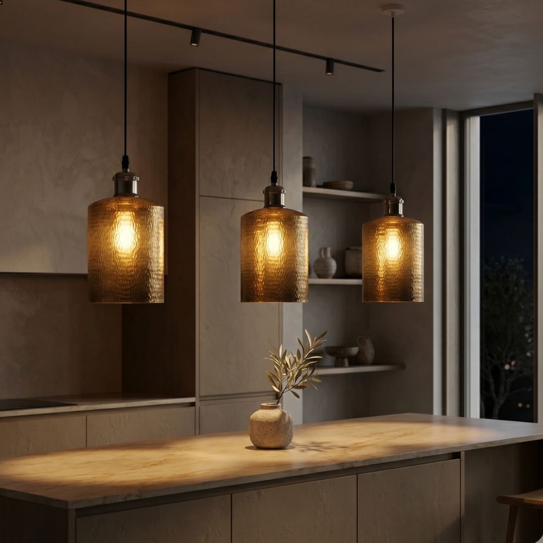 Hand-Hammered Brass Cylinder Pendant Light