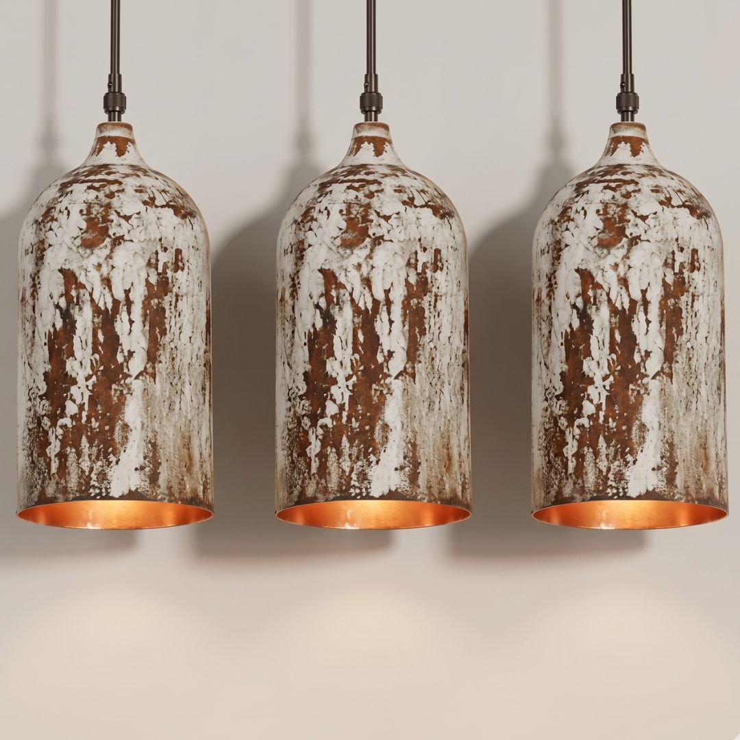Artisanal Distressed Copper Cylinder Pendant