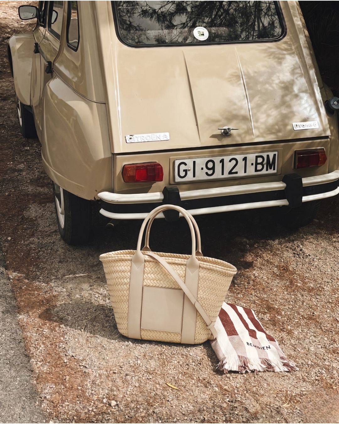 Hand-Woven Leather-Trimmed Tote in Cream